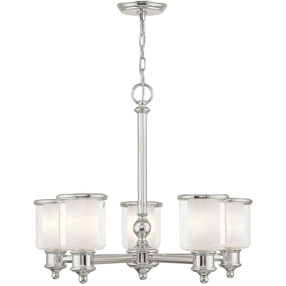 Nickel Five Light Metal Dimmable Chandelier With Shades