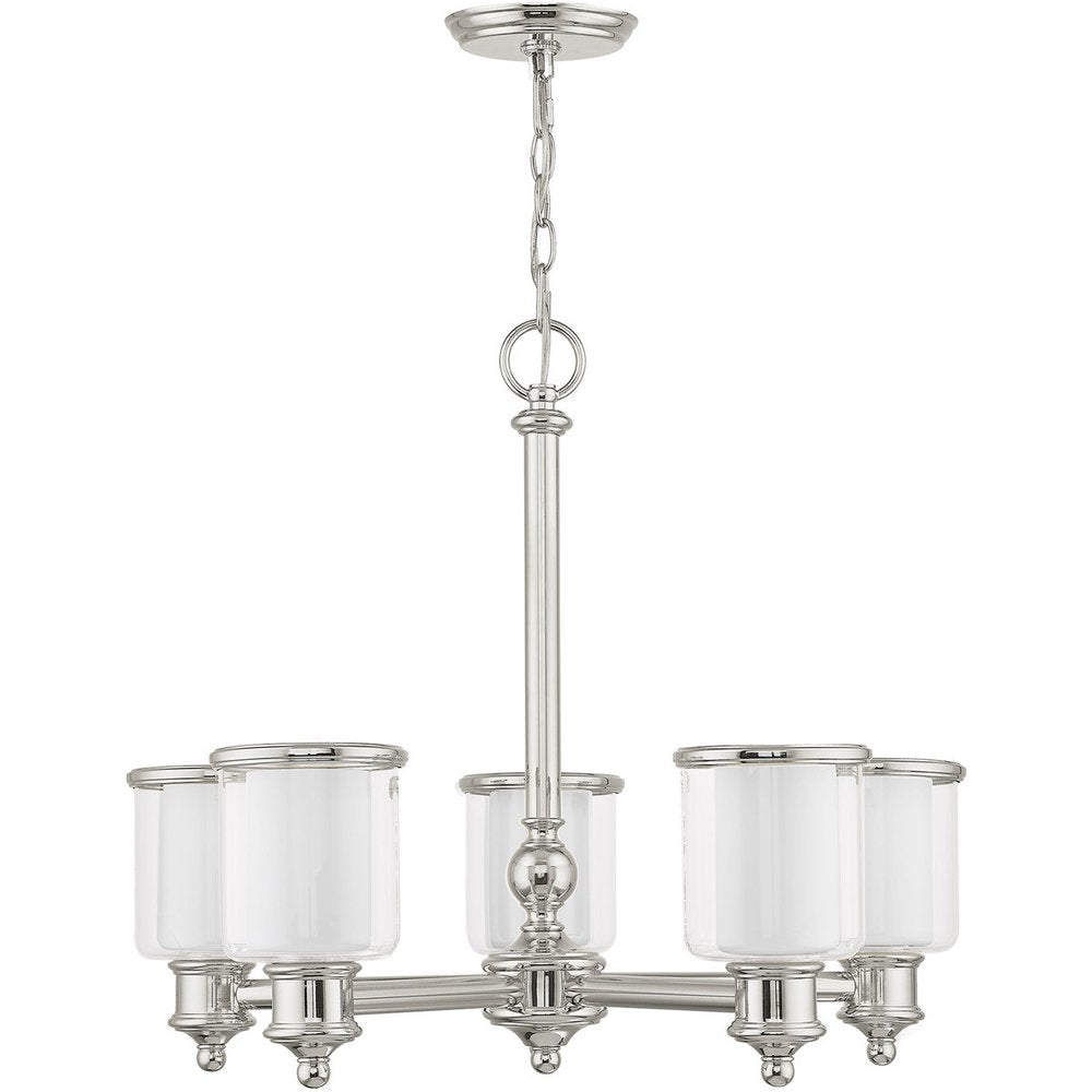 Nickel Five Light Metal Dimmable Chandelier With Shades