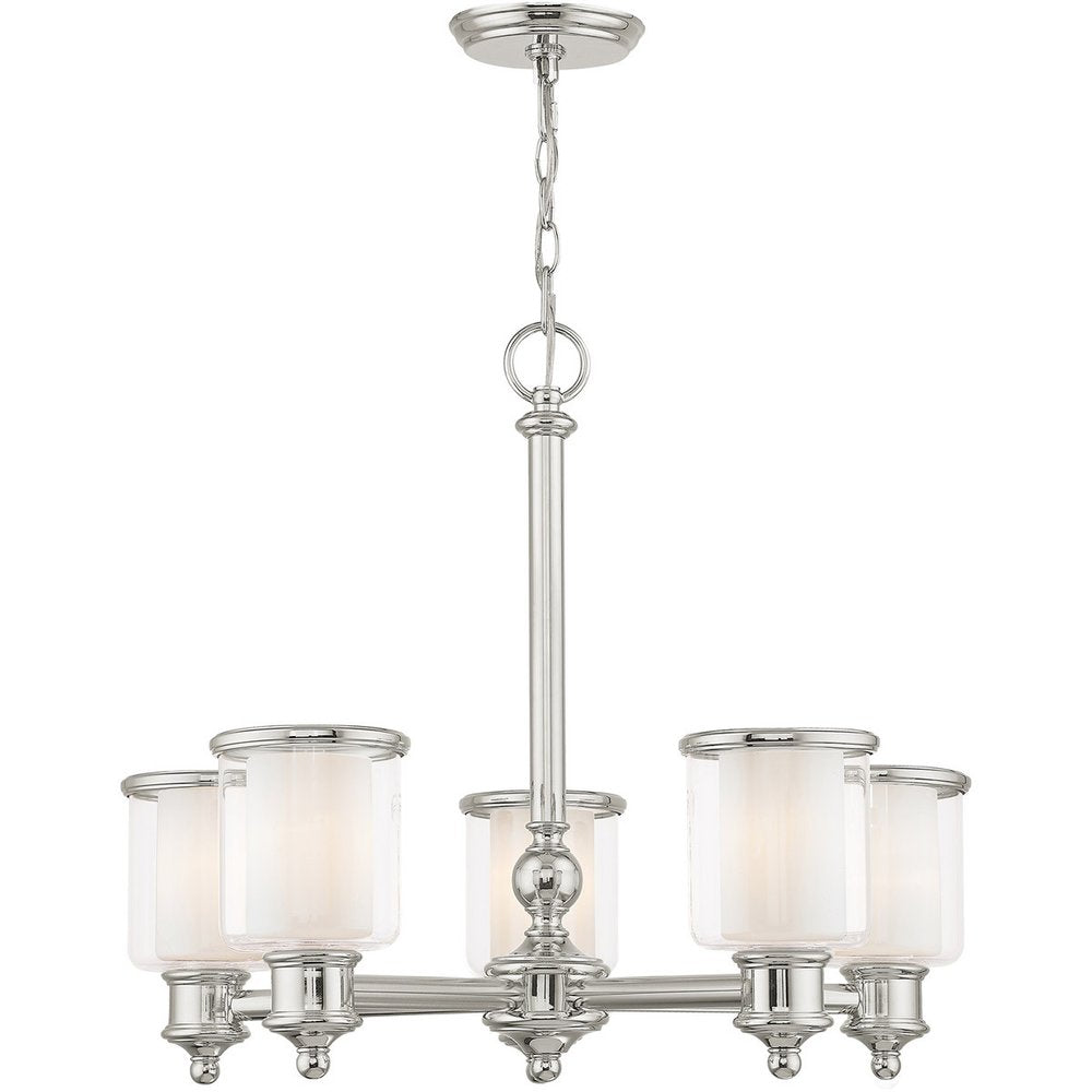 Nickel Five Light Metal Dimmable Chandelier With Shades