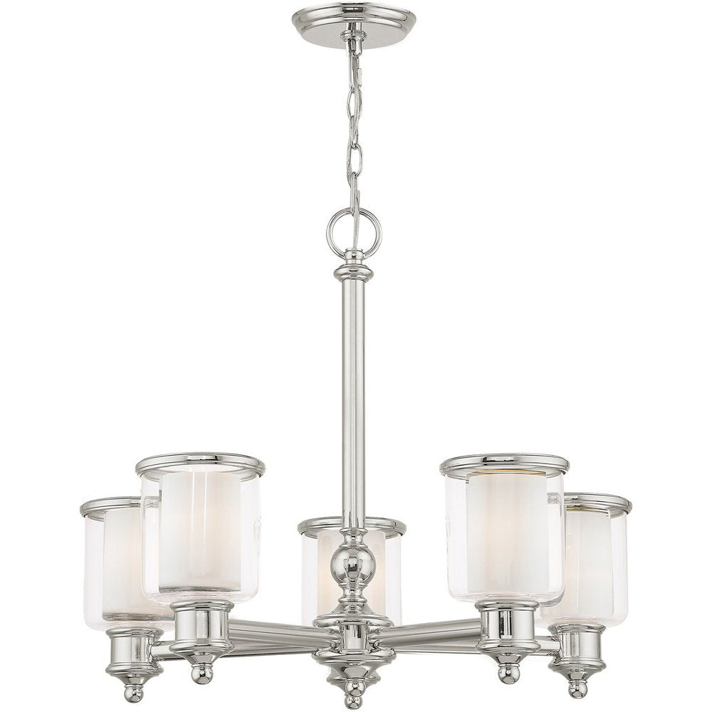 Nickel Five Light Metal Dimmable Chandelier With Shades