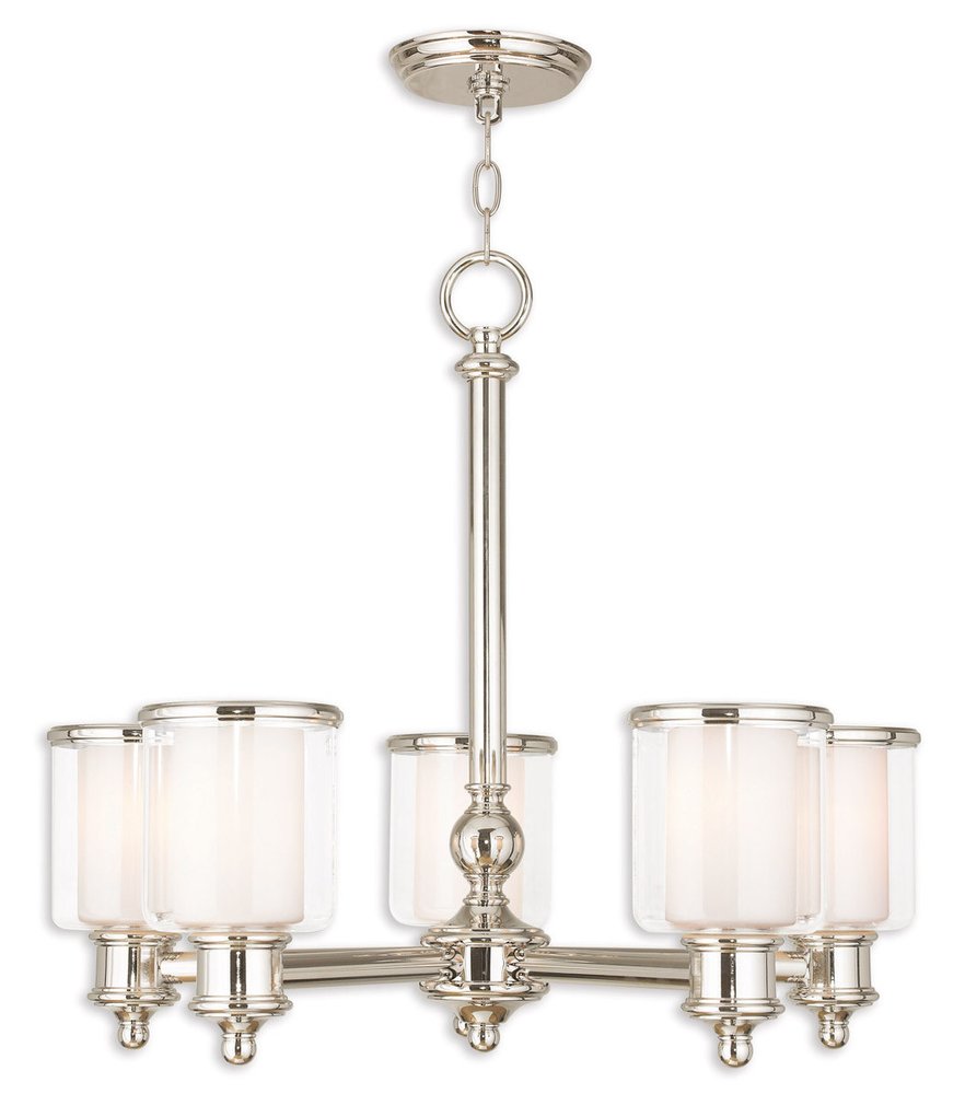 Nickel Five Light Metal Dimmable Chandelier With Shades
