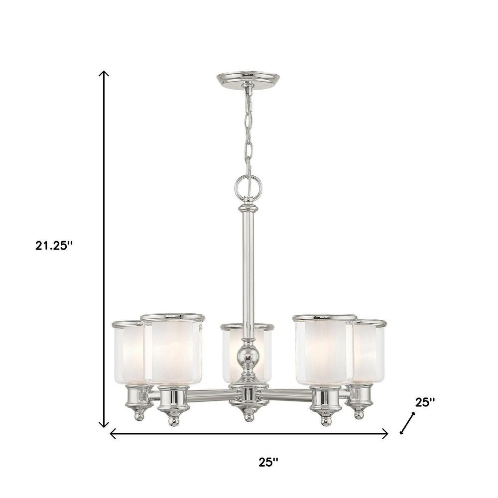 Nickel Five Light Metal Dimmable Chandelier With Shades