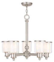 Nickel Five Light Metal Dimmable Chandelier With Shades