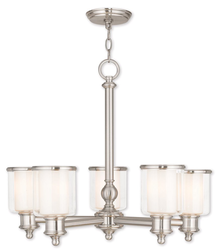 Nickel Five Light Metal Dimmable Chandelier With Shades