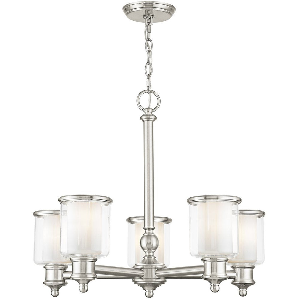 Nickel Five Light Metal Dimmable Chandelier With Shades