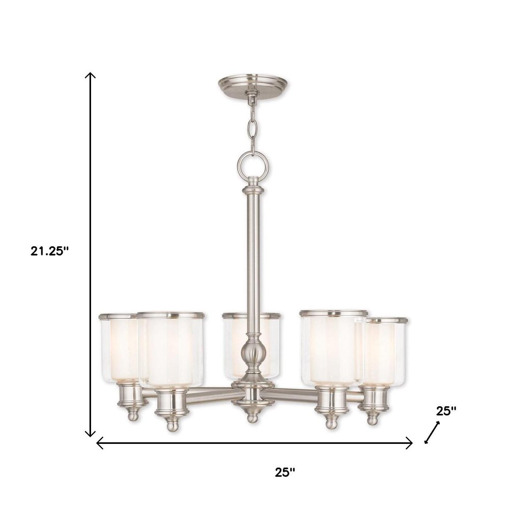 Nickel Five Light Metal Dimmable Chandelier With Shades