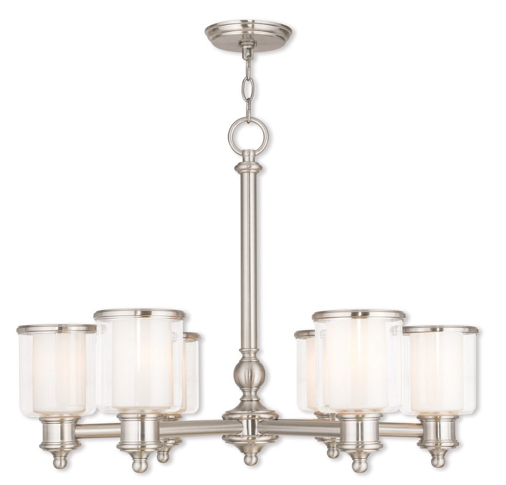 Nickel Six Light Metal Dimmable Chandelier With Shades