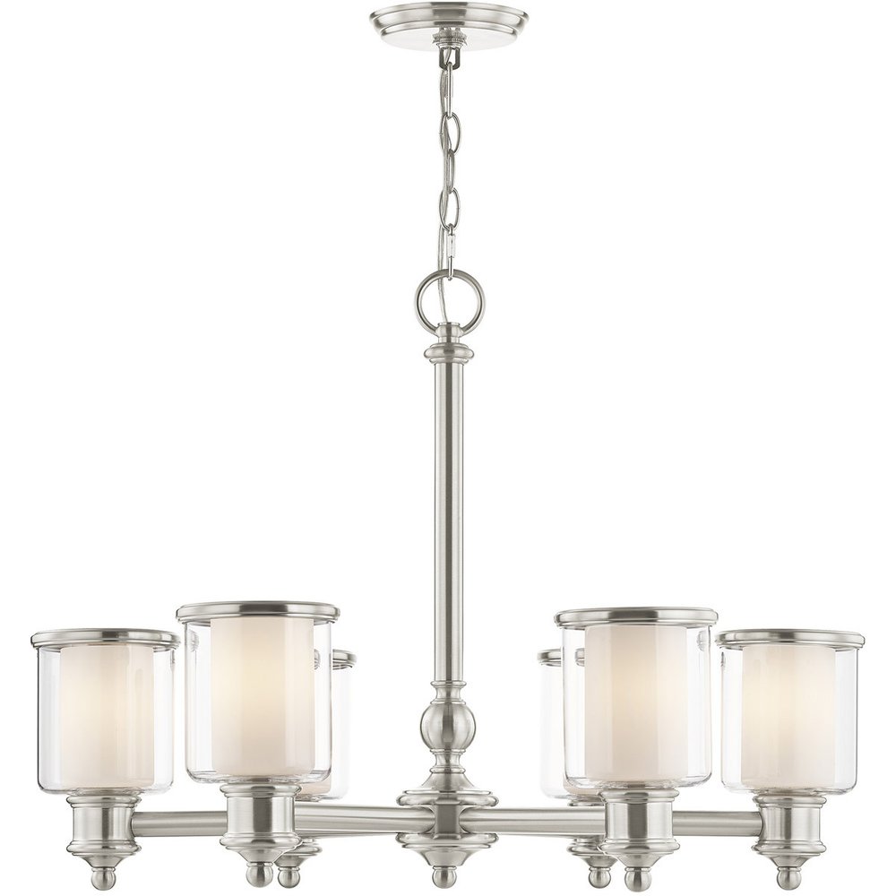 Nickel Six Light Metal Dimmable Chandelier With Shades