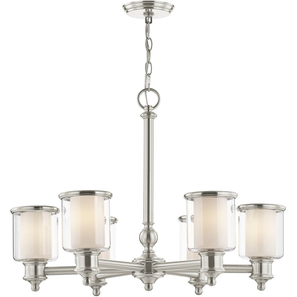Nickel Six Light Metal Dimmable Chandelier With Shades