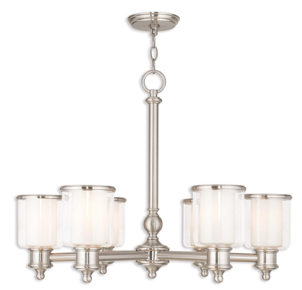 Nickel Six Light Metal Dimmable Chandelier With Shades