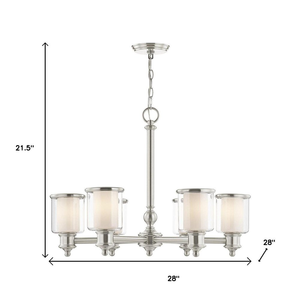 Nickel Six Light Metal Dimmable Chandelier With Shades