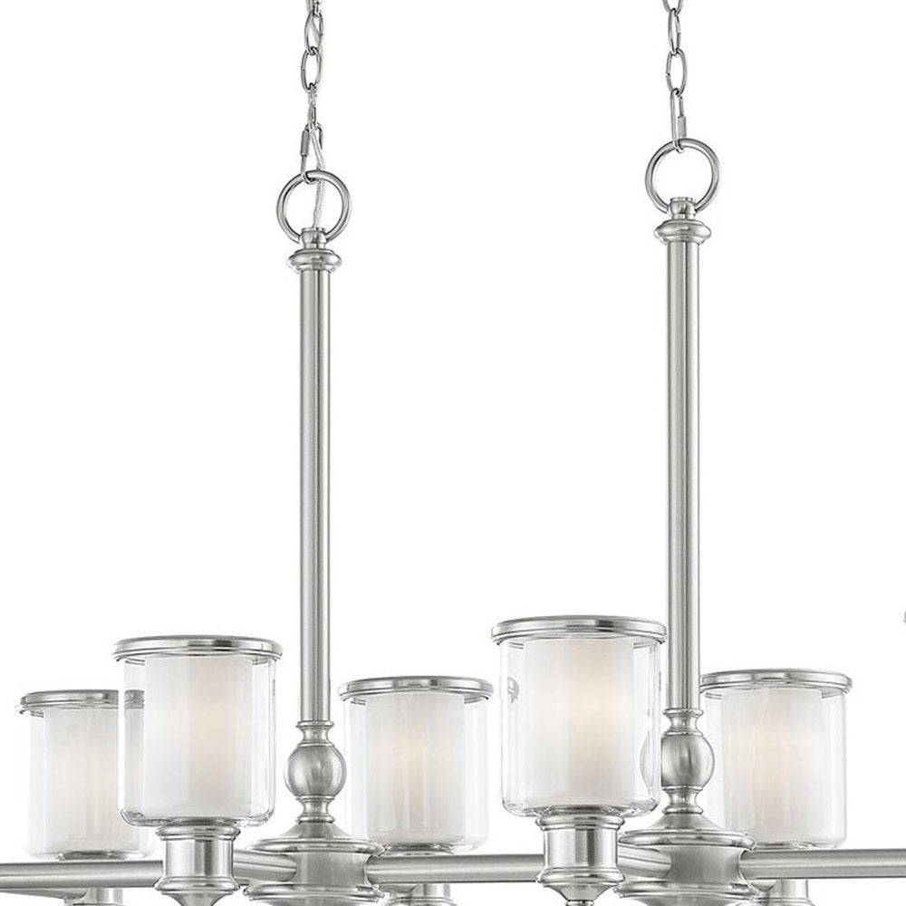 Nickel Eight Light Metal Dimmable Chandelier With Shades