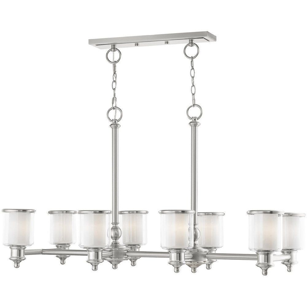 Nickel Eight Light Metal Dimmable Chandelier With Shades