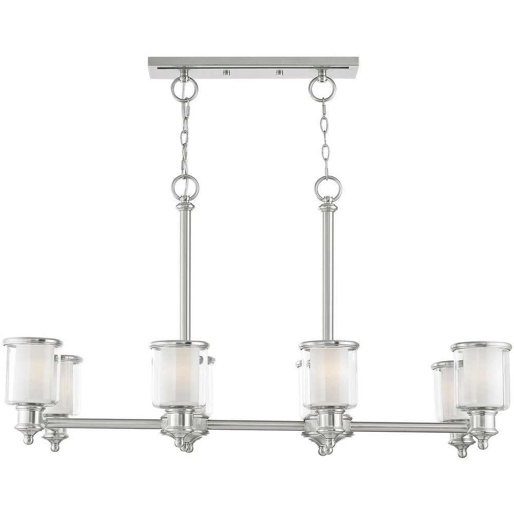 Nickel Eight Light Metal Dimmable Chandelier With Shades