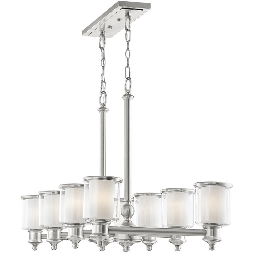 Nickel Eight Light Metal Dimmable Chandelier With Shades