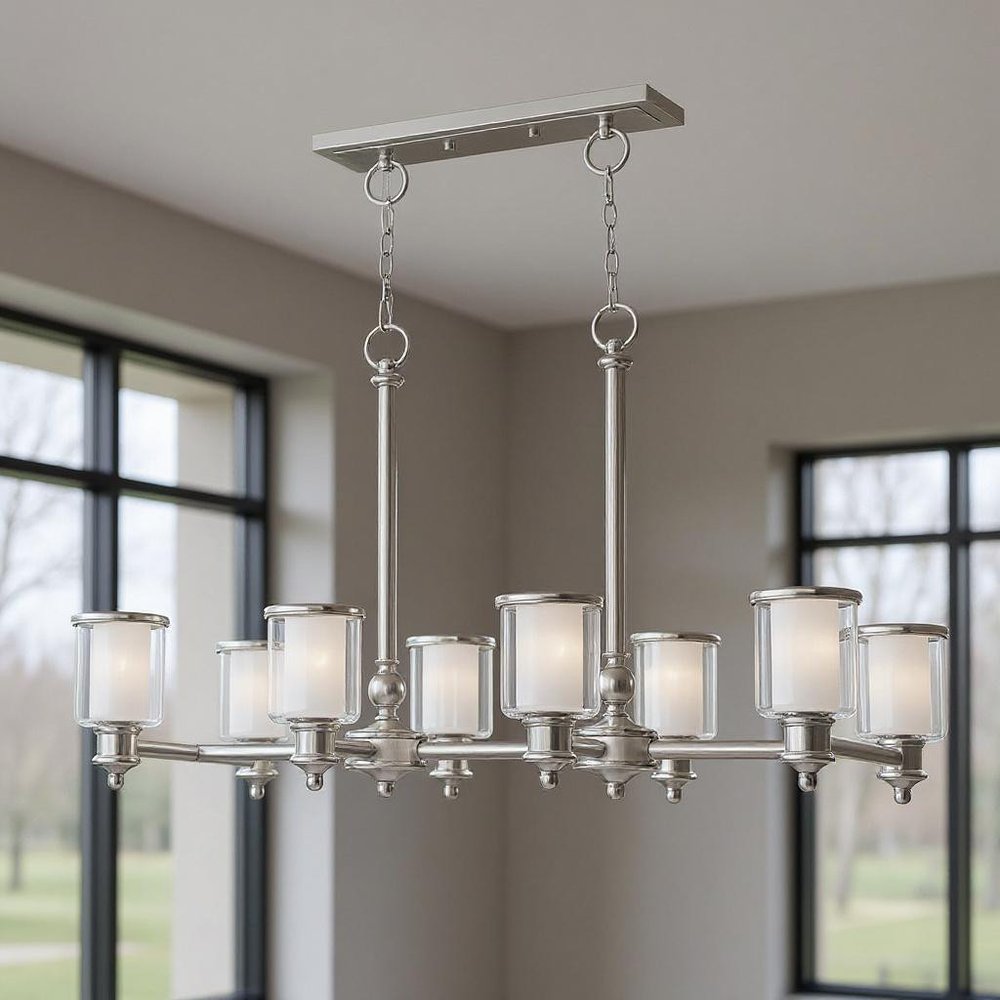 Nickel Eight Light Metal Dimmable Chandelier With Shades