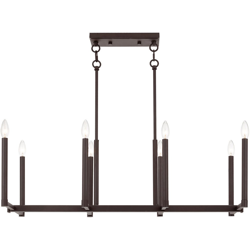 Bronze Eight Light Metal Dimmable Chandelier With Shades