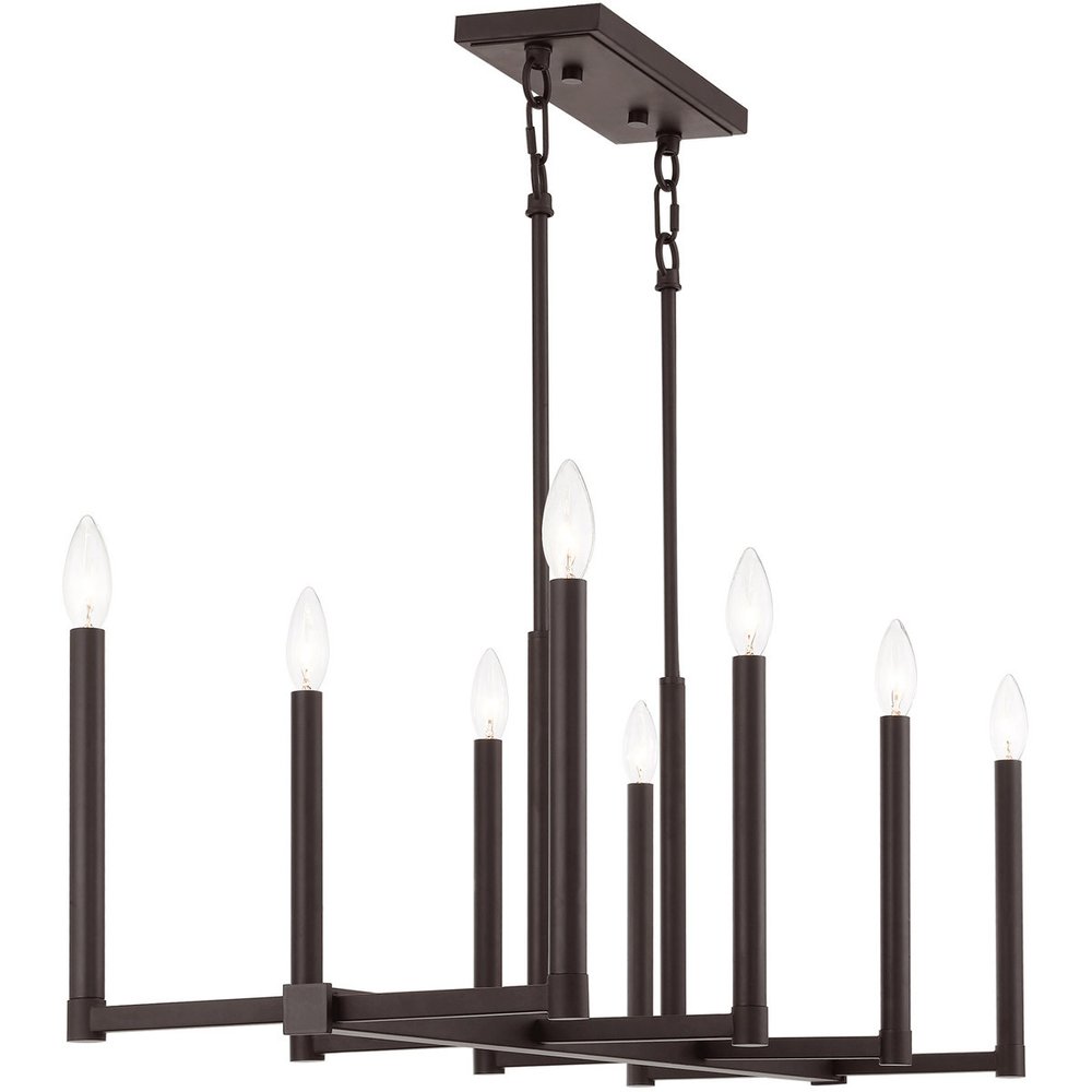 Bronze Eight Light Dimmable Chandelier With Shades