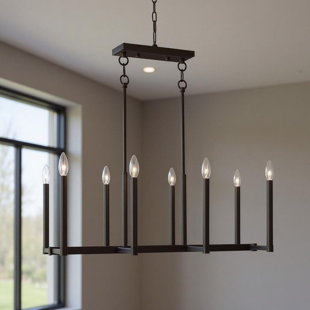 Bronze Eight Light Dimmable Chandelier With Shades