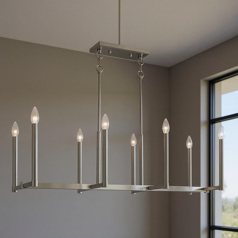 Nickel Eight Light Metal Dimmable Chandelier With Shades