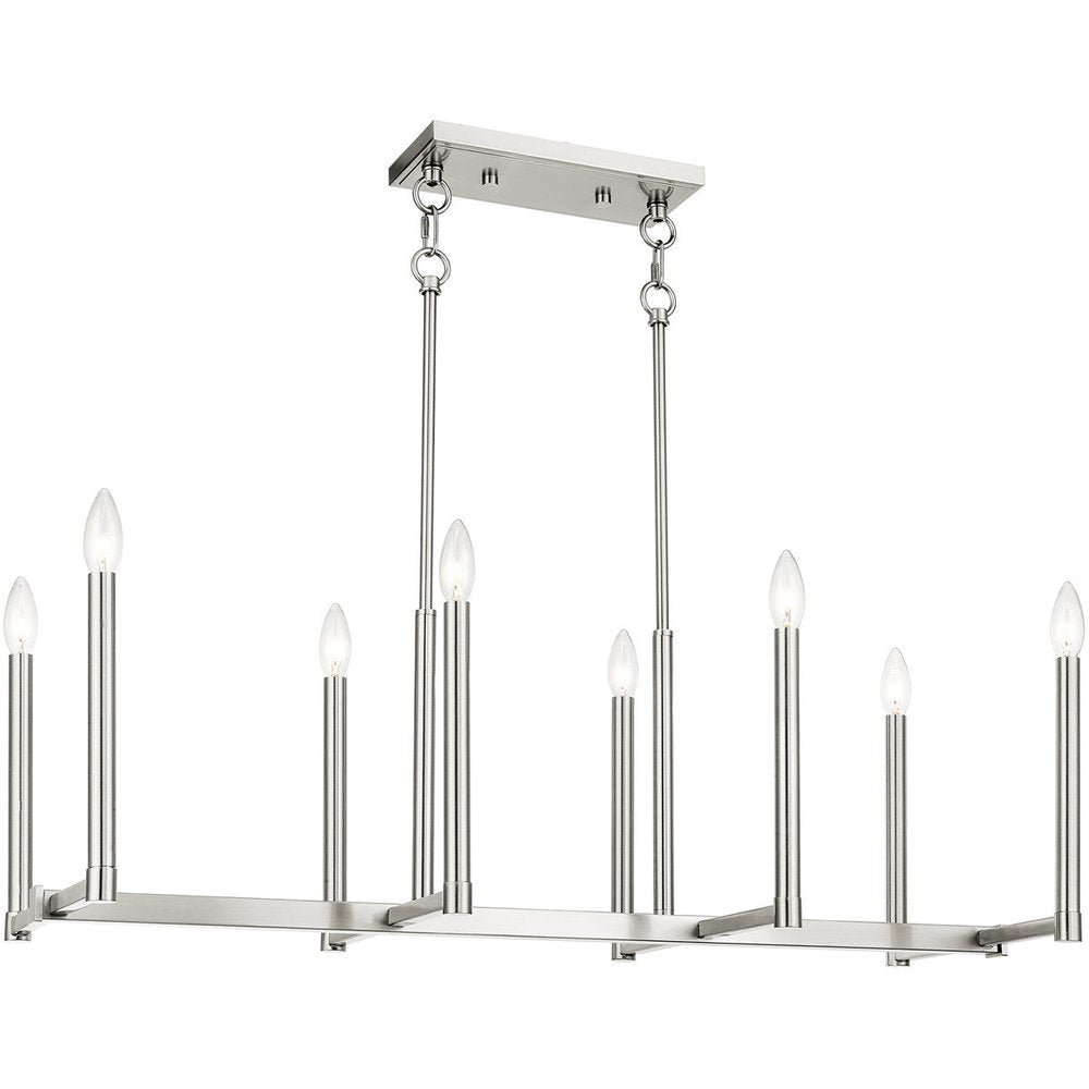 Nickel Eight Light Metal Dimmable Chandelier With Shades