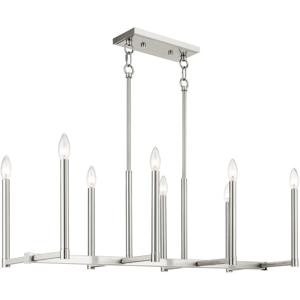 Nickel Eight Light Metal Dimmable Chandelier With Shades