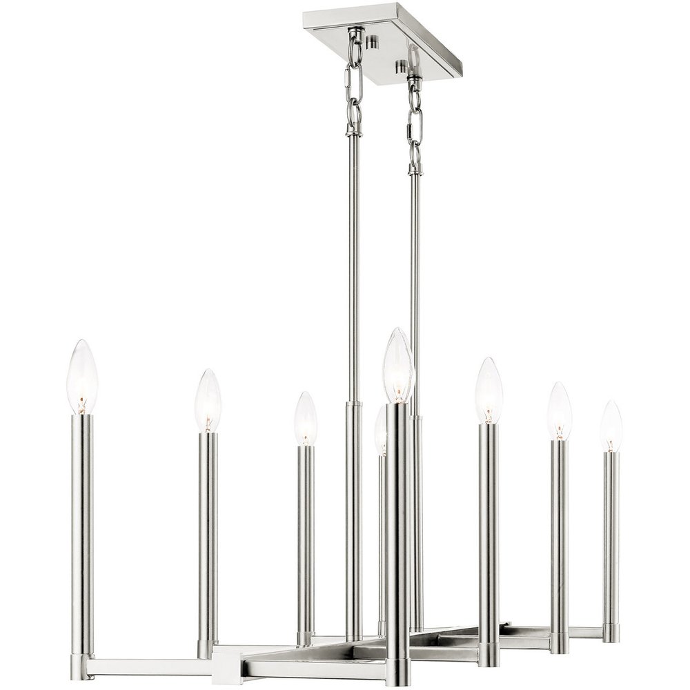 Nickel Eight Light Metal Dimmable Chandelier With Shades