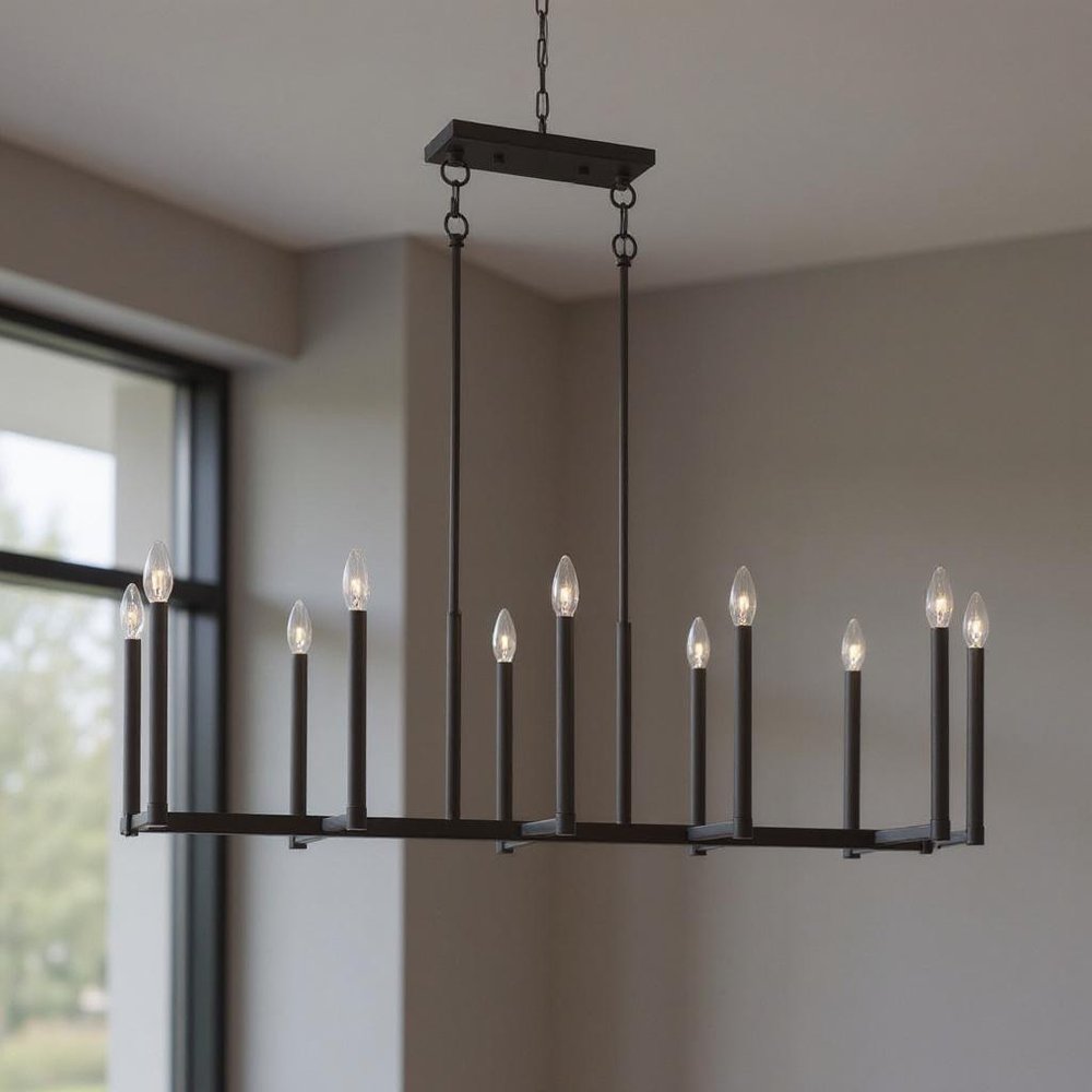 Bronze Ten Light Metal Dimmable Chandelier With Shades