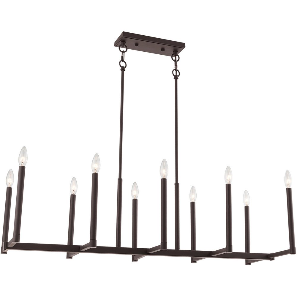 Bronze Ten Light Metal Dimmable Chandelier With Shades