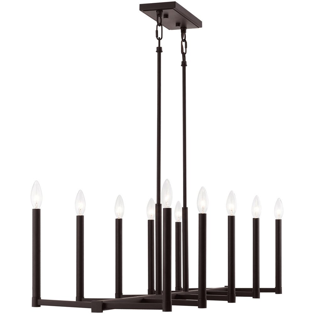 Bronze Ten Light Metal Dimmable Chandelier With Shades