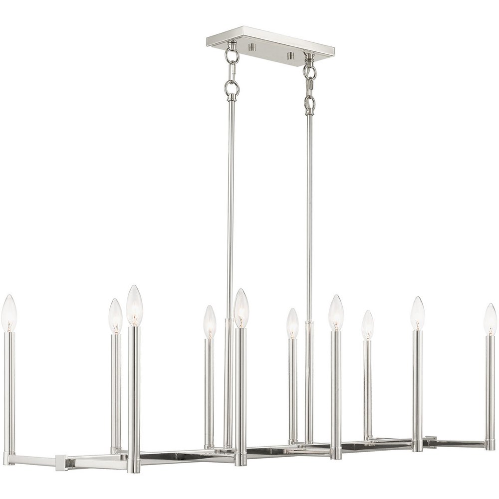 Nickel Ten Light Metal Dimmable Chandelier With Shades