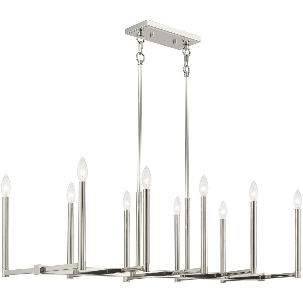 Nickel Ten Light Metal Dimmable Chandelier With Shades