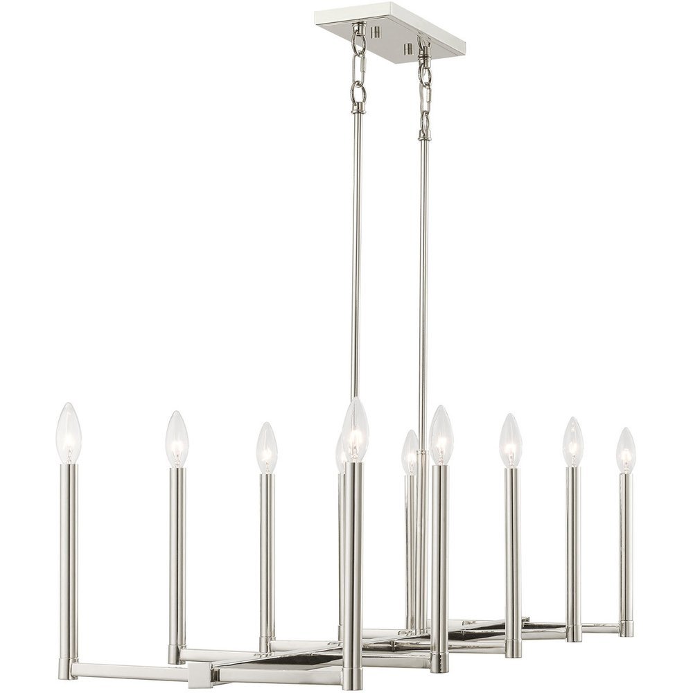 Nickel Ten Light Metal Dimmable Chandelier With Shades