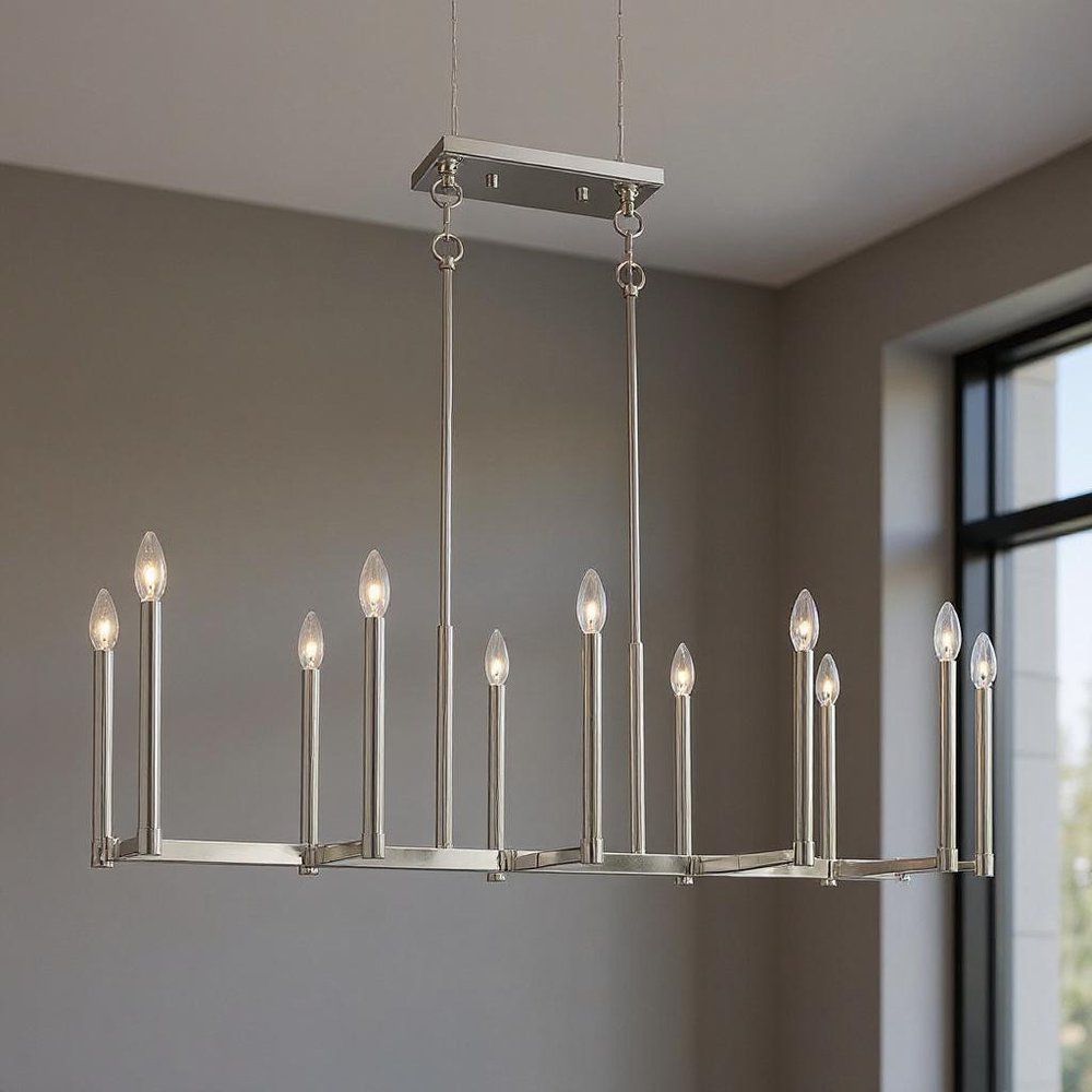Nickel Ten Light Metal Dimmable Chandelier With Shades