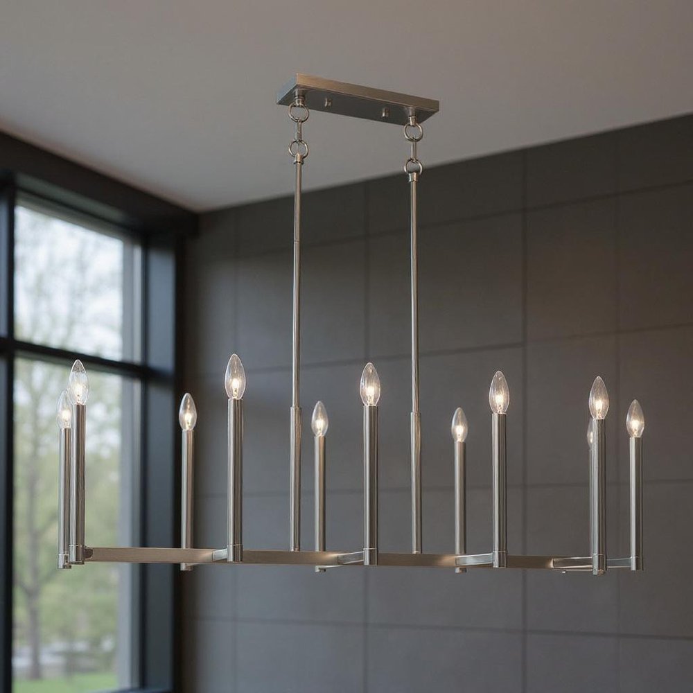 Nickel Ten Light Metal Dimmable Chandelier With Shades