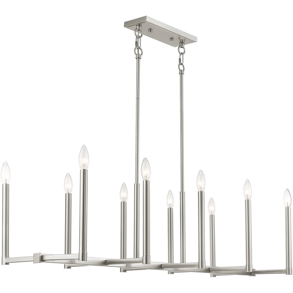 Nickel Ten Light Metal Dimmable Chandelier With Shades