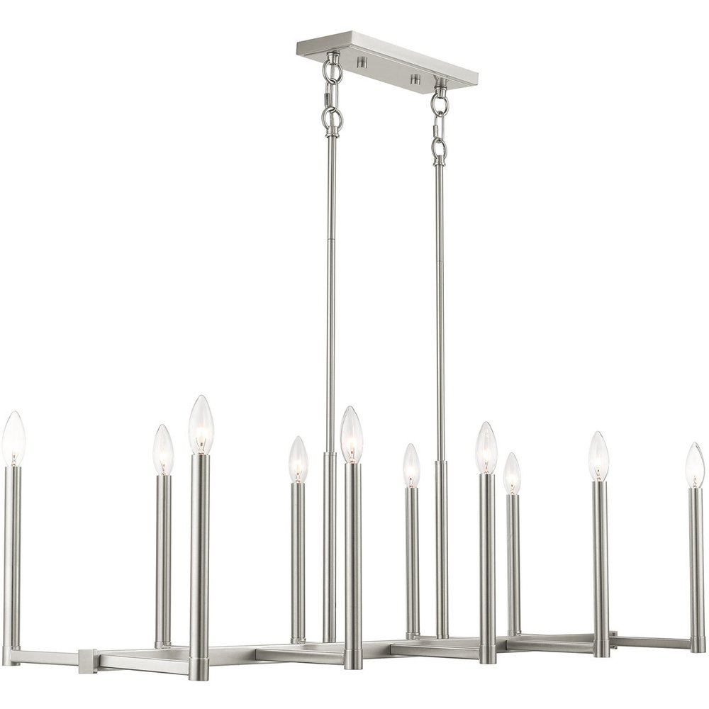 Nickel Ten Light Metal Dimmable Chandelier With Shades