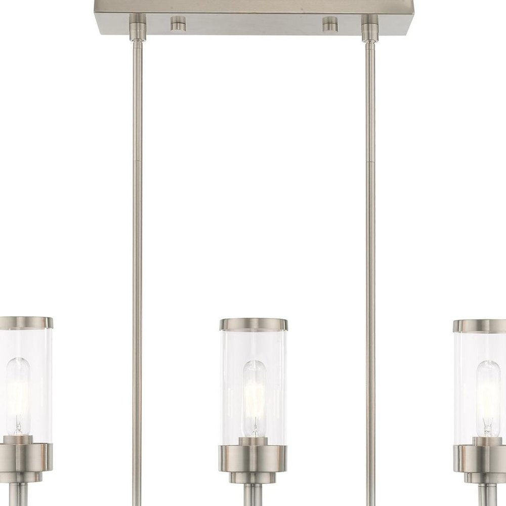 Nickel Three Light Metal Dimmable Chandelier With Shades