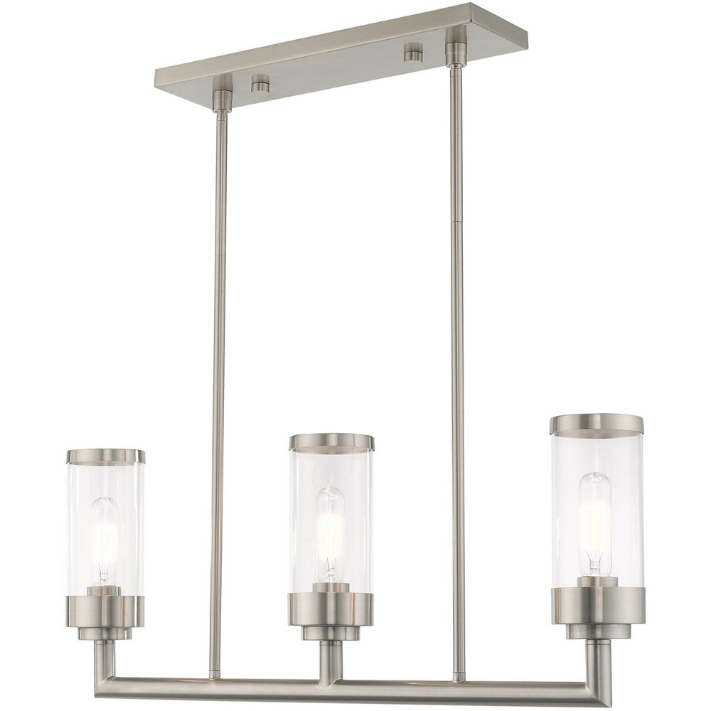 Nickel Three Light Metal Dimmable Chandelier With Shades