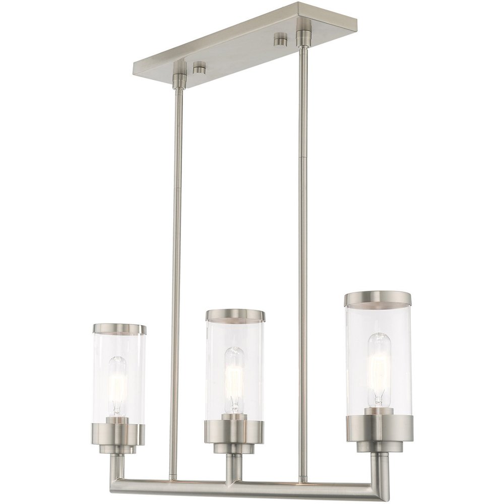 Nickel Three Light Metal Dimmable Chandelier With Shades
