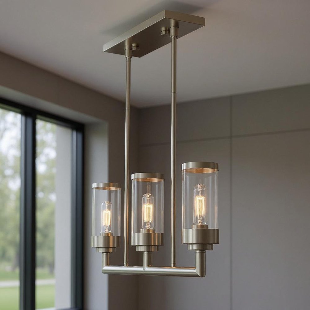 Nickel Three Light Metal Dimmable Chandelier With Shades