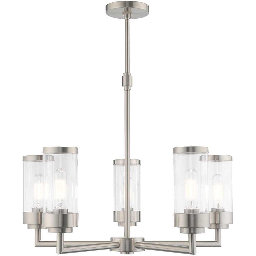 Nickel Five Light Metal Dimmable Chandelier With Shades