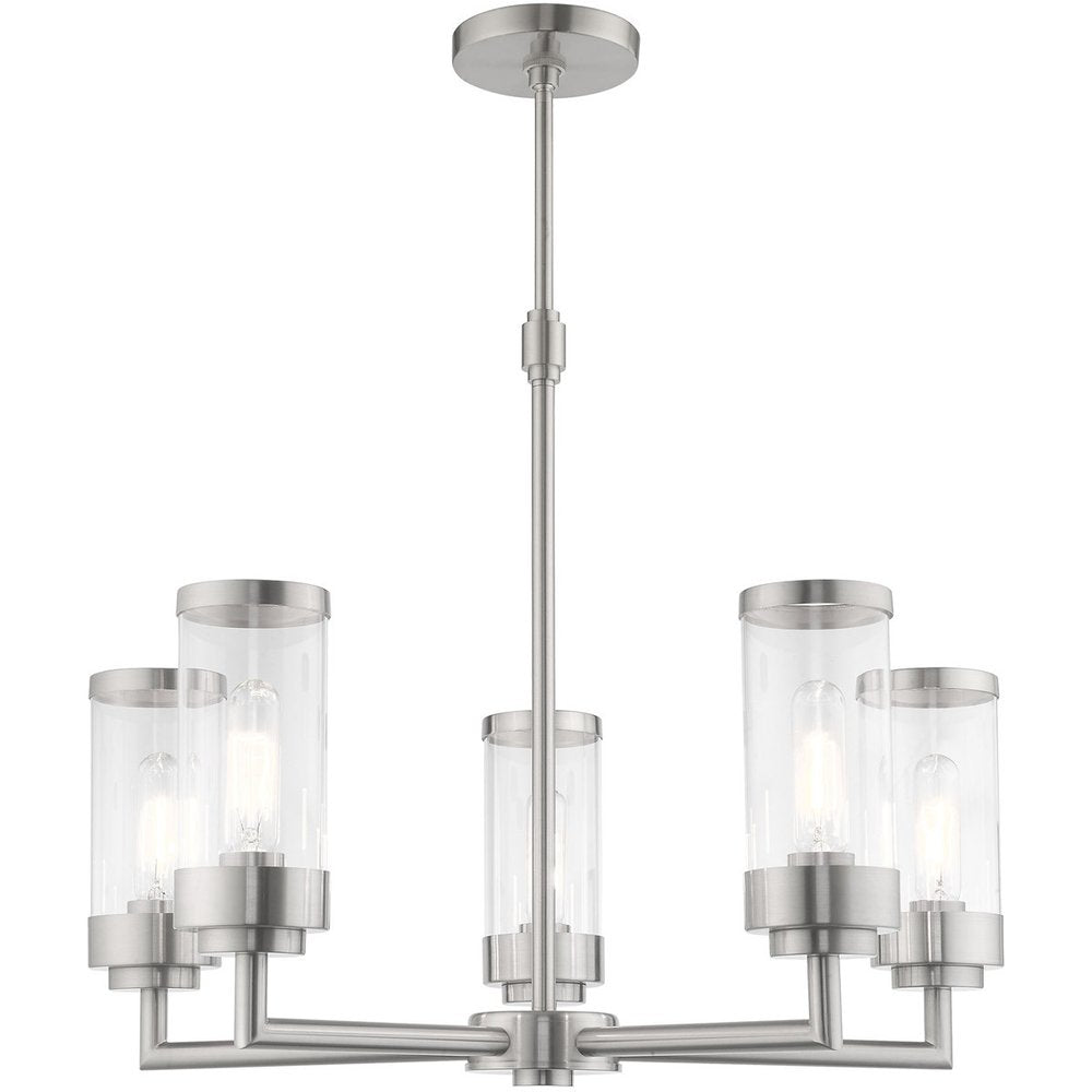 Nickel Five Light Metal Dimmable Chandelier With Shades