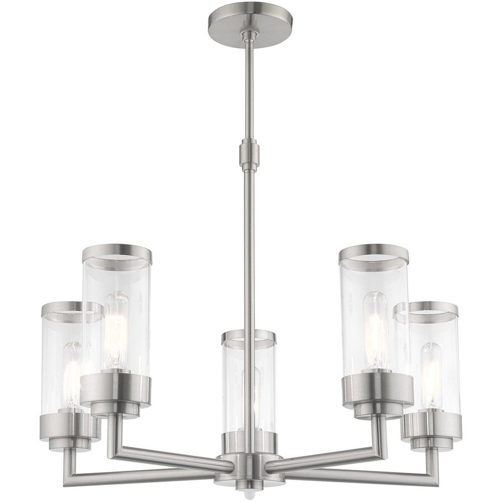 Nickel Five Light Metal Dimmable Chandelier With Shades