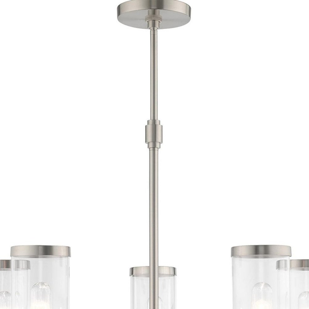 Nickel Five Light Metal Dimmable Chandelier With Shades