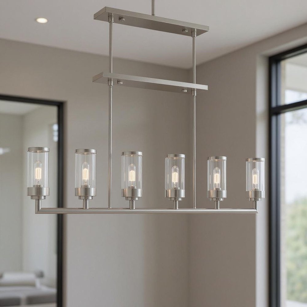 Nickel Six Light Metal Dimmable Chandelier With Shades