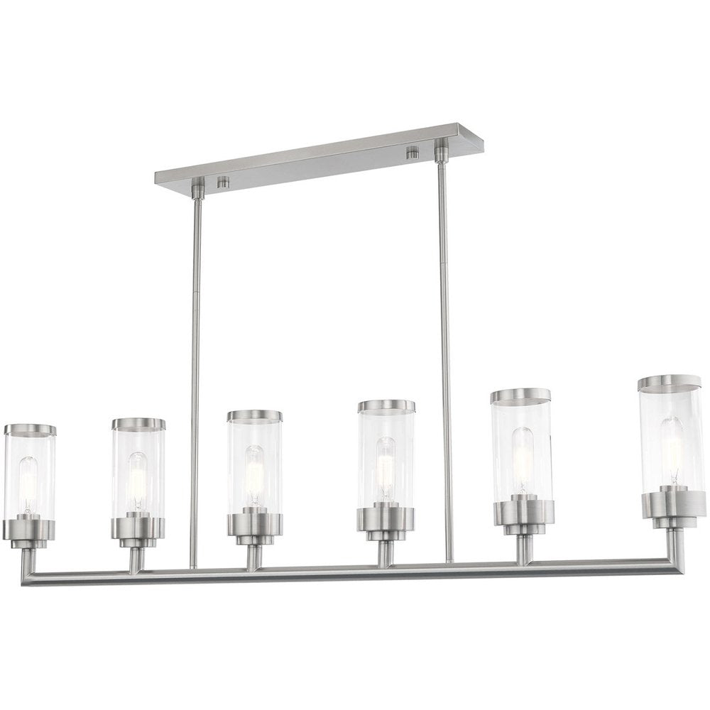 Nickel Six Light Metal Dimmable Chandelier With Shades