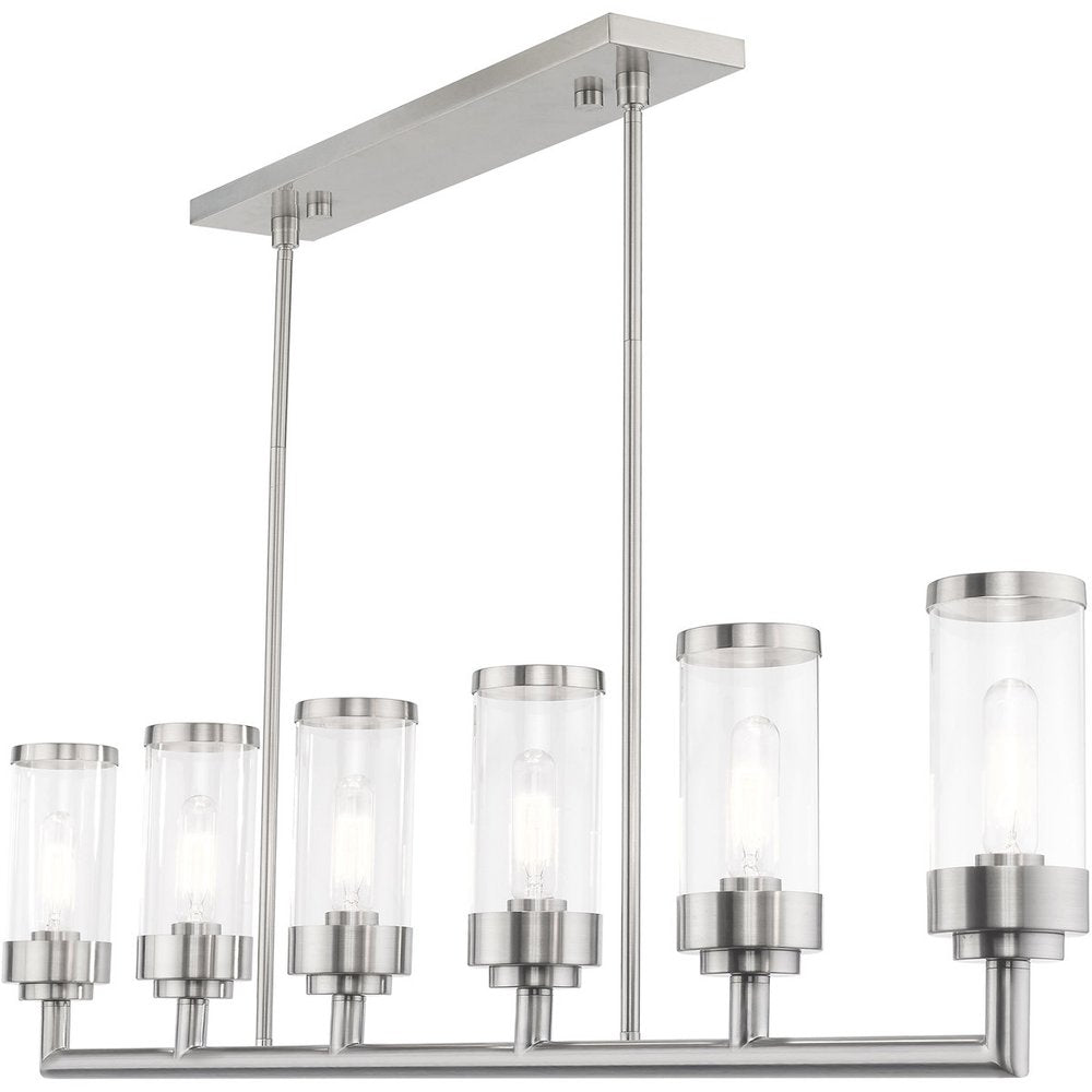 Nickel Six Light Metal Dimmable Chandelier With Shades