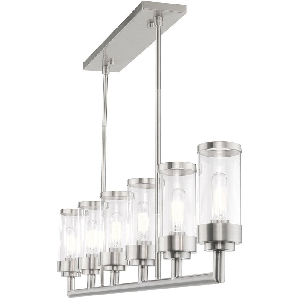 Nickel Six Light Metal Dimmable Chandelier With Shades