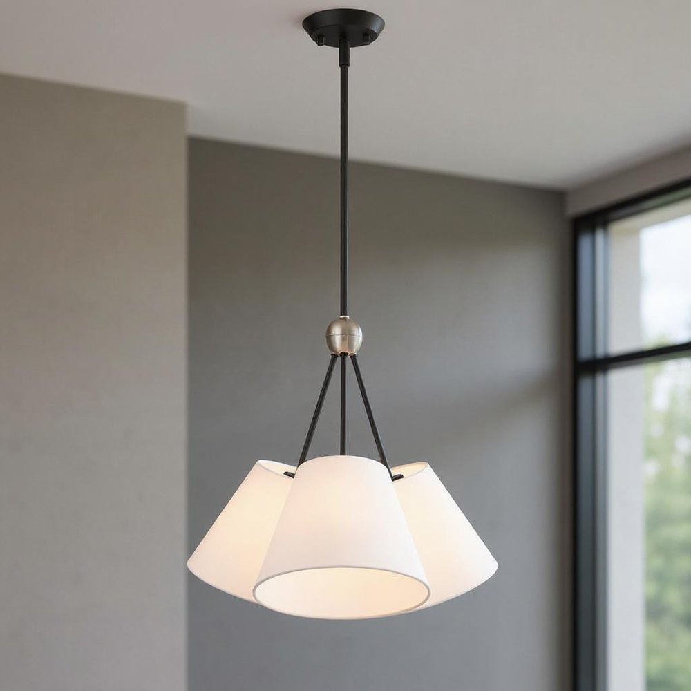 Black Three Light Metal Dimmable Chandelier With Shades